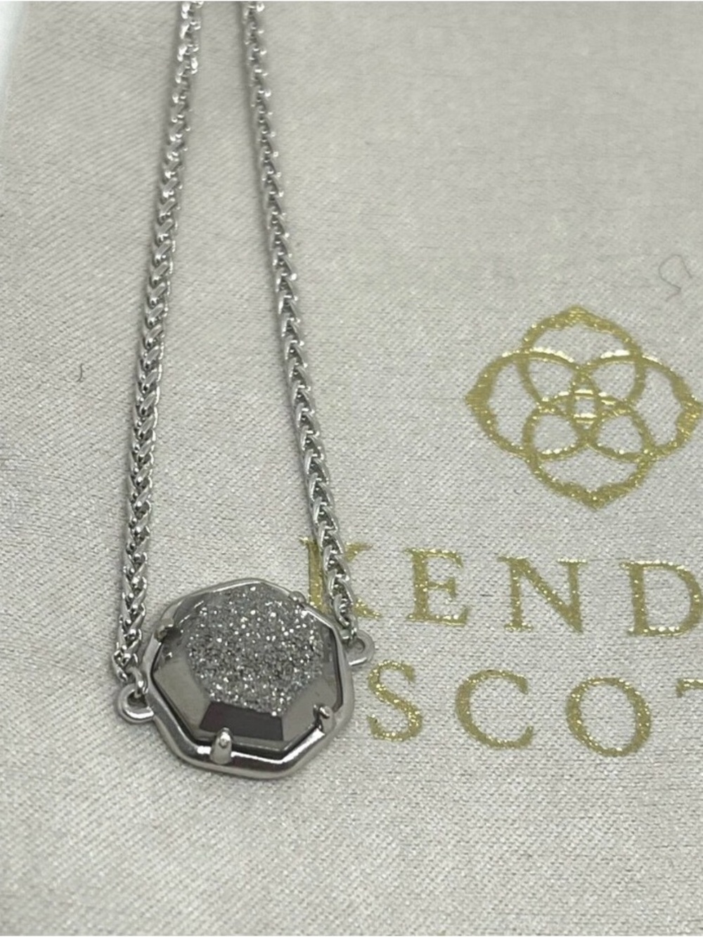 NEW NWT Kendra Scott Silver sparkle Cynthia chain bracelet drusy stone metal